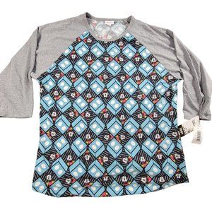 LulaRoe Randy Disney Womens 3XL Gray Blue Shirt Top 3/4 Sleeve All Ove Print